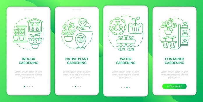 Gardening types green gradient onboarding mobile app screen