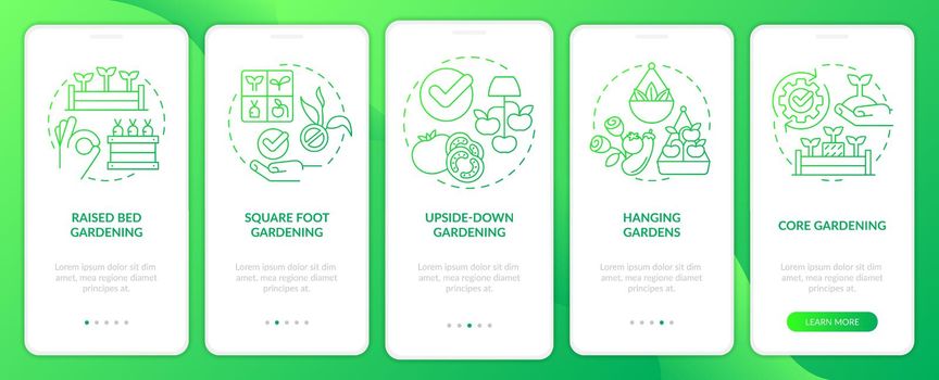 Effective gardening green gradient onboarding mobile app screen