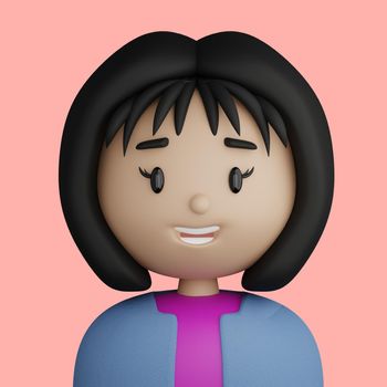 3D cartoon avatar of smiling brunette woman