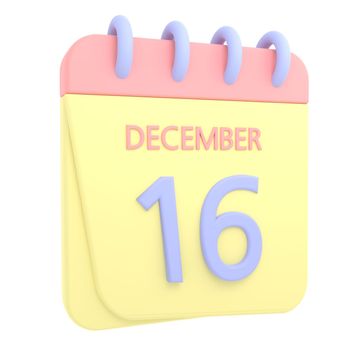 16th December 3D calendar icon