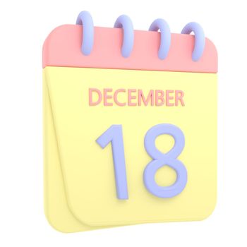 18th December 3D calendar icon