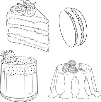 Delicious sweets and desserts. Coloring pages of desserts.