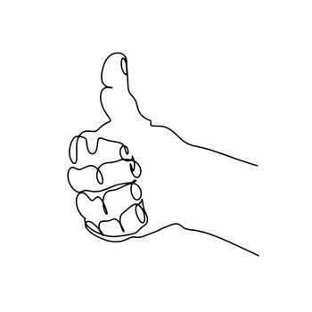 Hand fist with raised thumb up line art illustration vector