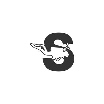 Letter S and someone scuba, diving icon illustration