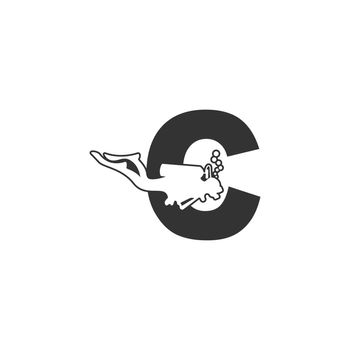 Letter C and someone scuba, diving icon illustration