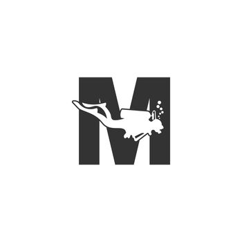 Letter M and someone scuba, diving icon illustration