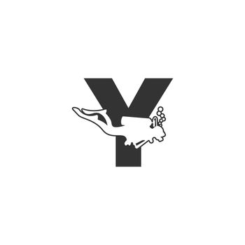 Letter Y and someone scuba, diving icon illustration
