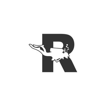 Letter R and someone scuba, diving icon illustration