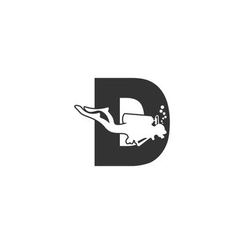 Letter D and someone scuba, diving icon illustration