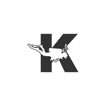 Letter K and someone scuba, diving icon illustration