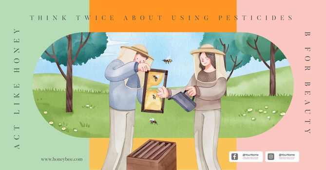 Facebook ads template with honey bee concept,watercolor style