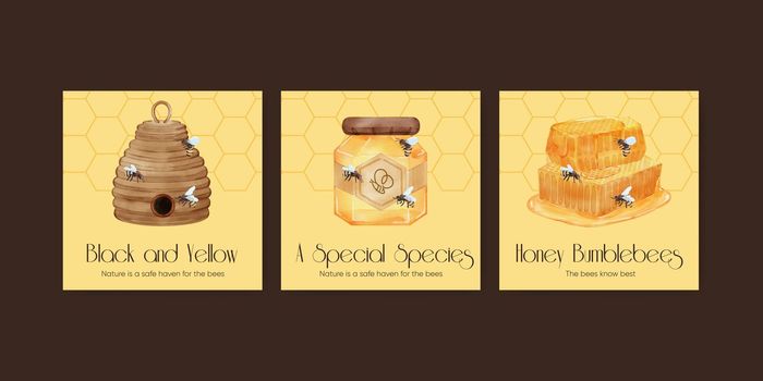 Banner template with honey bee concept,watercolor style