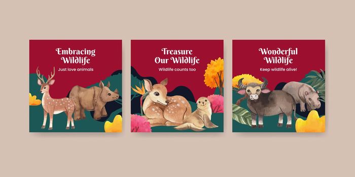 Banner template with tropical wildlife concept,watercolor style