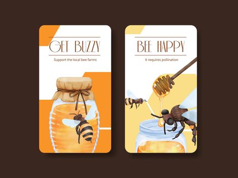 Instagram template with honey bee concept,watercolor style