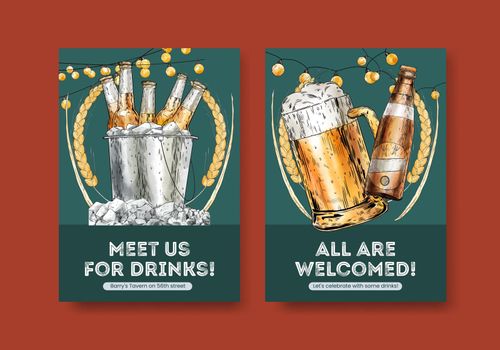 Invitation card template with craft beer concept,watercolor style