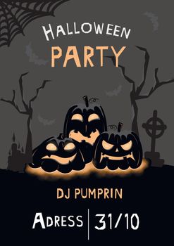 Brochure invitation to halloween party with scary pumpkins