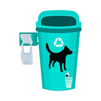 Dog waste garbage bin with disposal plastic bags isolated on white background.
