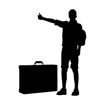 Vector illustration with travel motif ( A silhouette man hitchhiking )