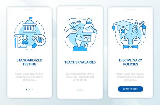 Major education issues blue onboarding mobile app screen