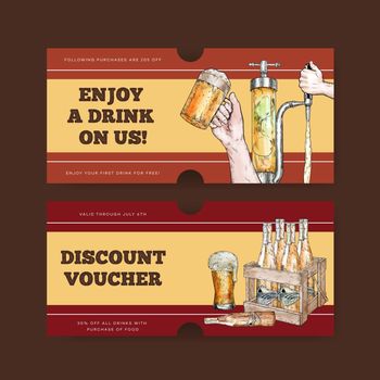 Voucher template with craft beer concept,watercolor style