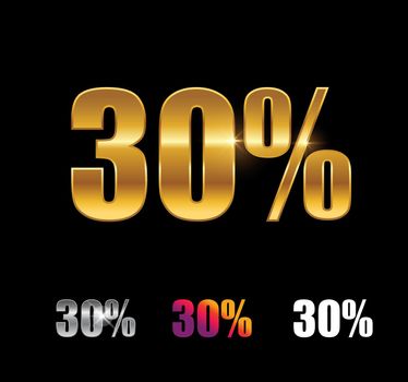Golden and Silver 30 Percent Sign