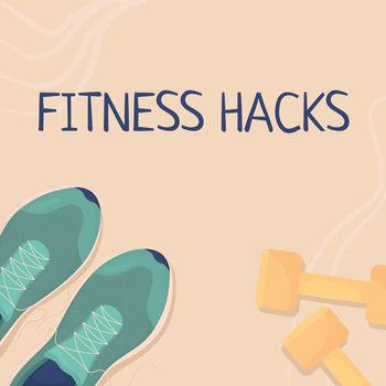 Fitness hacks card template. Physical activity. Exercising recommendations. Editable social media post design. Flat vector color illustration for poster, web banner, ecard. Neucha font used