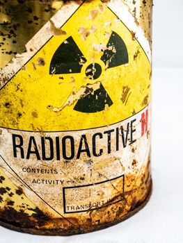 Rusty container of old Radioactive material barrel