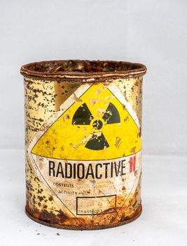 Rusty container of old Radioactive material barrel