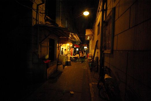 Food shop in a small alley Dark and mysterious