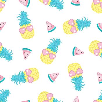 Seamless background with realistic pineapple in glasses. Ideal for invitations, greeting cards, wrapping paper, posters, fabric prints.