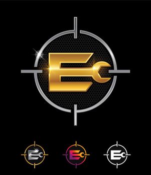 Golden Mechanic Logo Initial Letter E