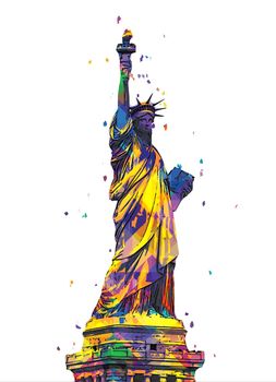 The Statue of Liberty isolated on white background, digital pop art design