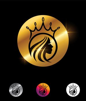 A vector Illustration set of Golden Crown and Beauty Vector Sign in black background with gold shine effect for luxury and royal logo sign