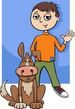 cartoon teen boy character with his pet dog