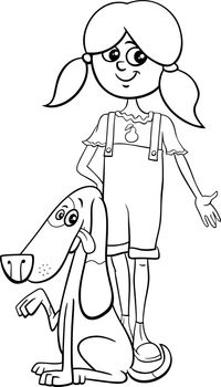 cartoon girl with dog character coloring page