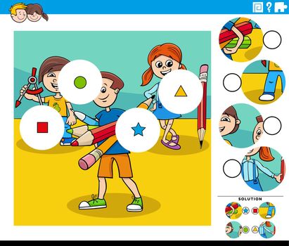match pieces game with cartoon pupils characters