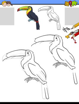 drawing and coloring task with toucan bird animal character