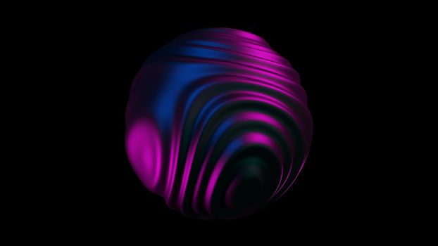 Liquid Sphere 3d blue purple light illustration. Abstract morphing sphere. Liquid holographic background.