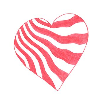 Red Heart Drawn by Colored Pencil. Heart Shape Isolated on White Background.