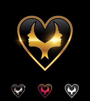 A vector Illustration set of Golden Love and Beauty Vector Sign in black background with gold shine effect