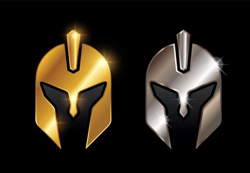 Golden and Chrome Knight Helmet Vector Sign