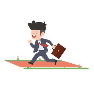 Business man with briefcase running in racetrack