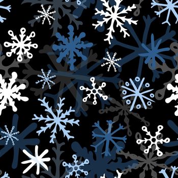 Seamless Pattern with Snowflakes on Black Background.