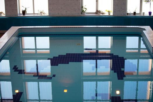 Swimming pool with large windows.For swimming and sports