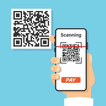 Qr code mobile payment icon in flat style. Online shopping vector illustration on isolated background. NFC pay sign business concept.