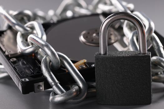Hard drive is wrapped in chain and secured with padlock