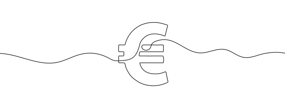 Single continuous line drawing of a euro currency. Euro currency sign. Vector illustration.