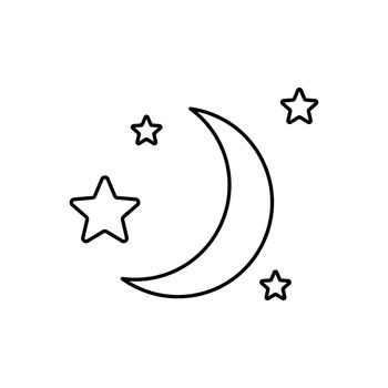 Moon icon. Black icon of moon and stars. Linear moon icon isolated
