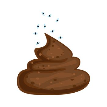 Poop isolated on white background. Shit with flies icon.