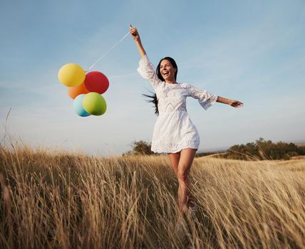 woman balloon girl outdoor fun happy lifestyle running happiness nature summer vitality healthy carefree